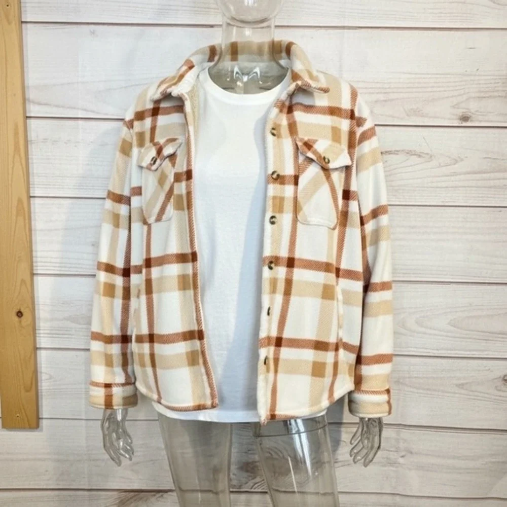 Sage‎ Collective Cozy Sherpa Lined Plaid Flannel Shirt Jacket L/G